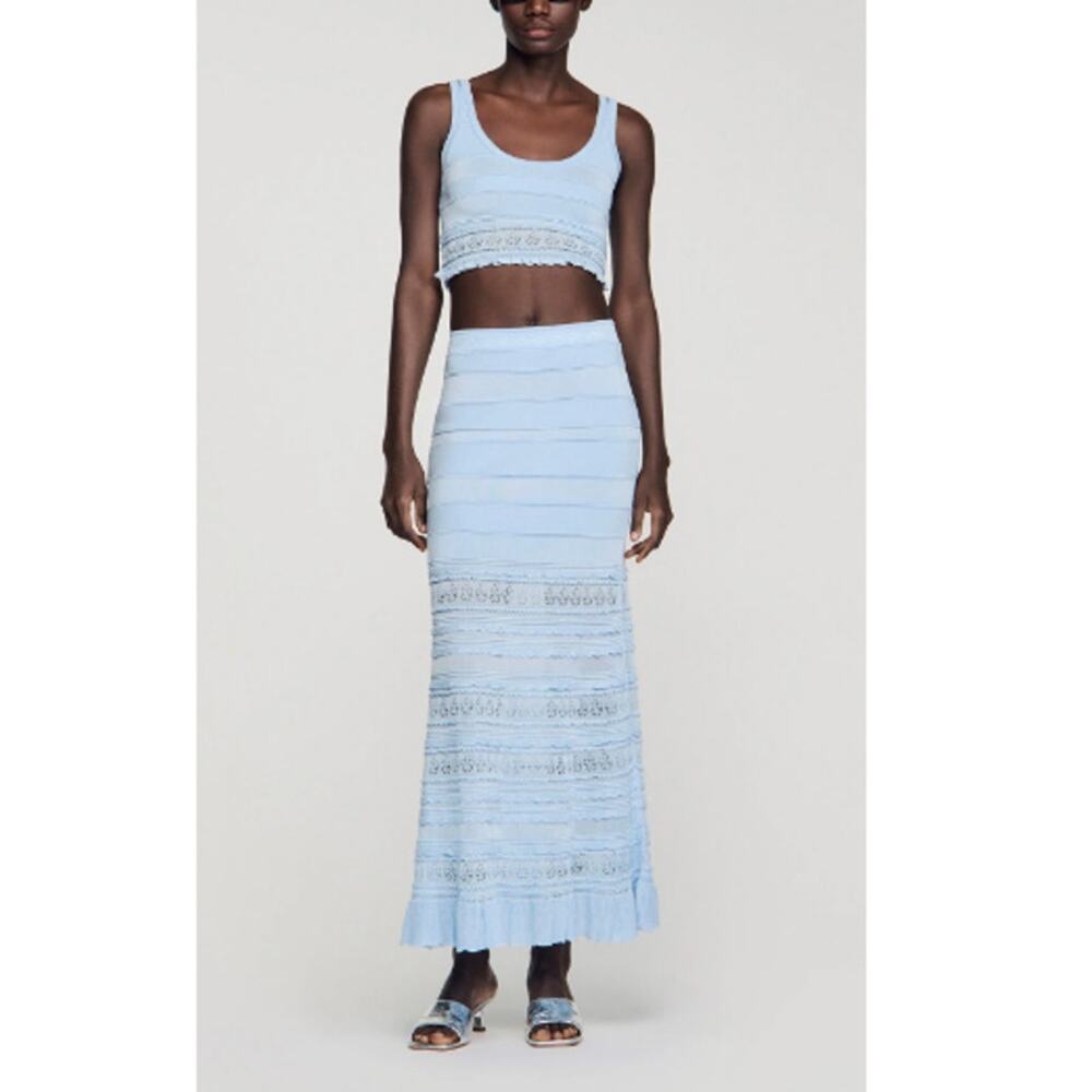 Sandro Women's Sky Blue Pointelle Knit Short Tank Top Size 1 | Small - Picture 10 of 10